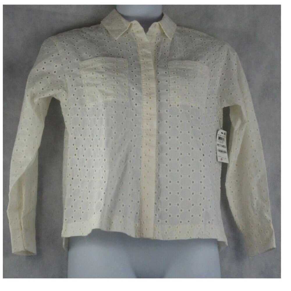 Alfani Women's Petite 100% Cotton Eyelet Button-Front Top, Ivory, PM